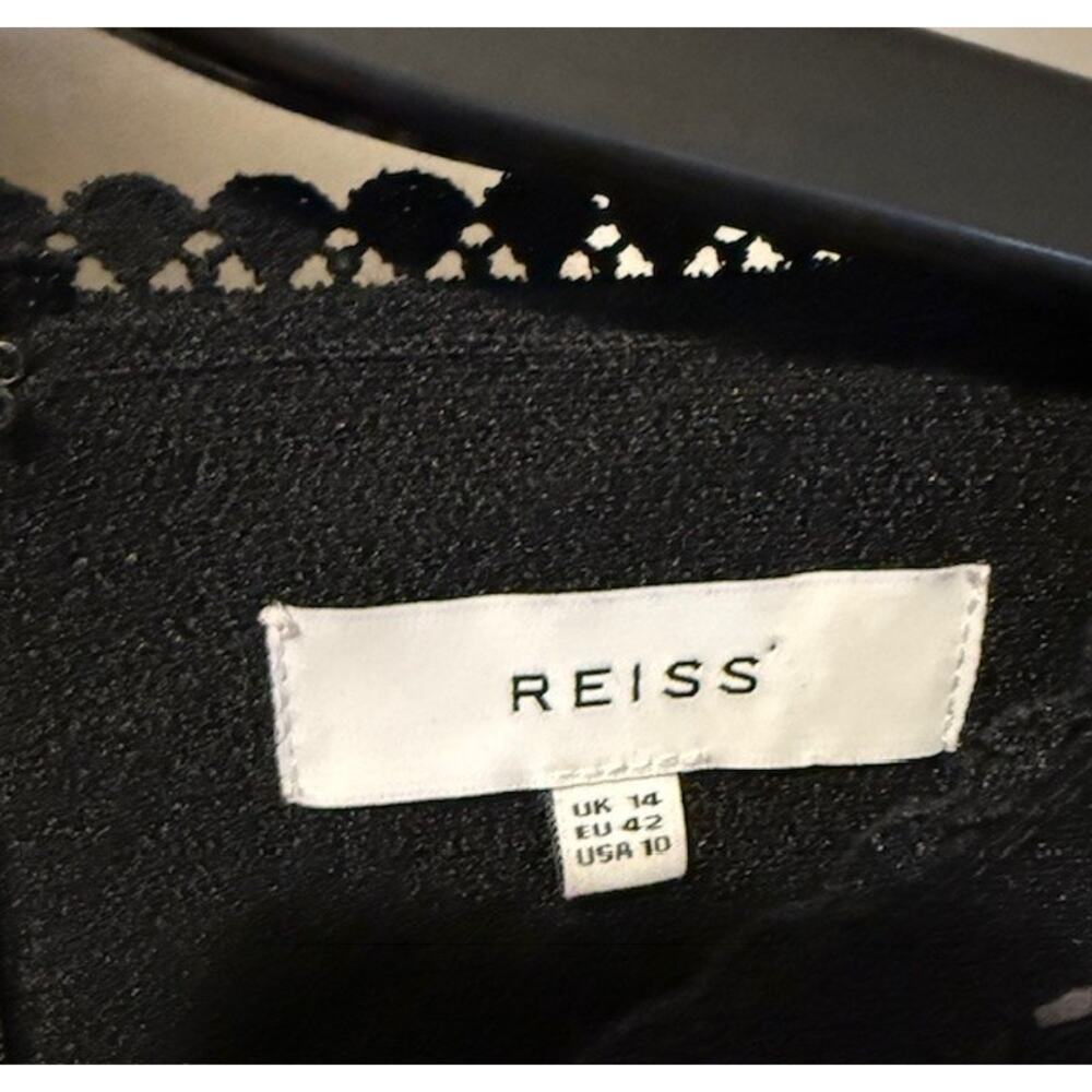 Reiss Black Lace Mini Dress Size 10 Sheer Overlay Elegant Cocktail - Picture 4 of 5